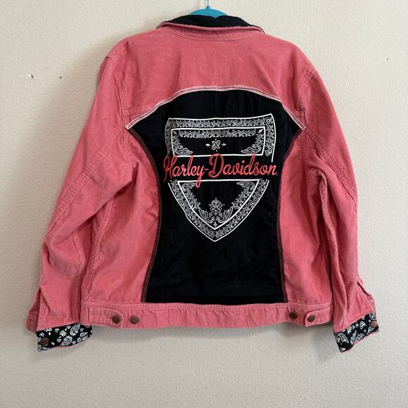 Upcycled Old Navy Corduroy Trucker Jacket W/Harley Davidson Accents Size XL - Picture 1 of 11